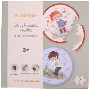 Filibabba Puslespil-sæt - Runde - 5x9 Brikker - Små Eventyrere