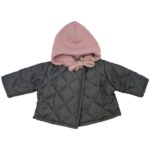 Asi Dukketøj - 43-46 cm - Quiltet Jakke m. Hætte - Dark Grey and