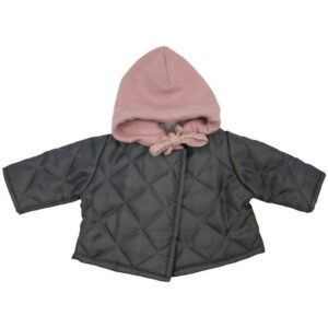 Asi Dukketøj - 43-46 cm - Quiltet Jakke m. Hætte - Dark Grey and