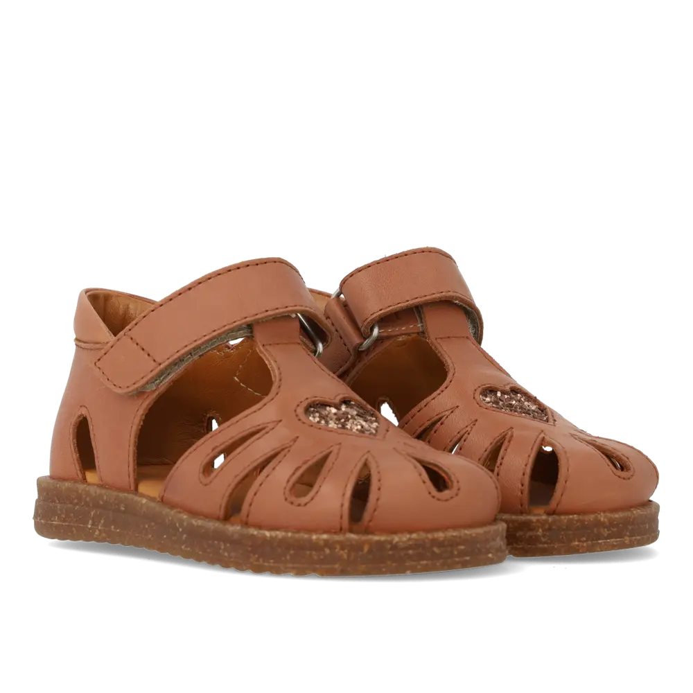 Begynder sandal med glitterhjerte - Clay/Clay Glitter - 21