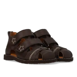 Begynder sandal med velcrolukning - Dark Brown - 23