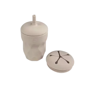 Børnekop med sugerør & snack låg - Dune Beige