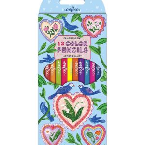 Eeboo Farveblyanter - 12 Stk. - Neon - Hearts & Birds