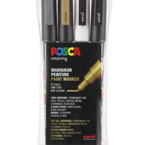 Posca Corner Markers - PC-3M - 4 stk - Guld/Sølv/Hvid/Sort