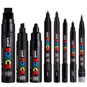 Posca Tuscher - 8 Spidsstørrelser - Sort
