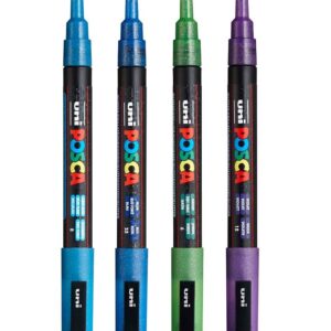 Posca Tuscher - PC-3ML - 4 stk. - Blå/Grøn/Violet m. Glimmer