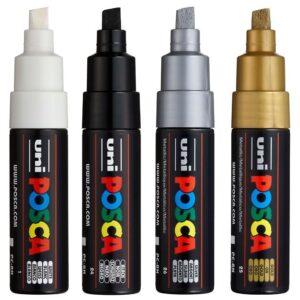 Posca Tuscher - PC-8K - 4 stk. - Sort/Hvid/Metallisk
