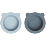 Liewood Skål m. Sugekop - 2-pak - Silikone - Peony - Sea Blue/Wh