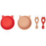 Liewood Spisesæt - Silikone - 4 Dele - Evan - Cat Apple Red/Tusc