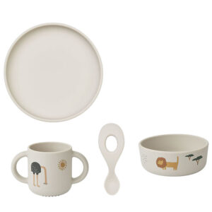 Liewood Spisesæt - Silikone - 4 dele - Vivi - Safari Sandy Mix