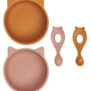 Liewood Spisesæt - Silikone - Evan - 4 dele - Mustard/Dark Rose