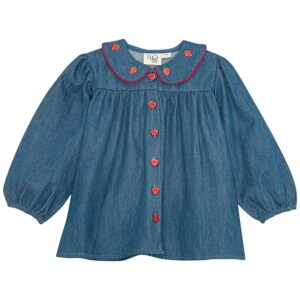 Flöss Bluse - Vilma - Denim - Mid Blue Strawberry