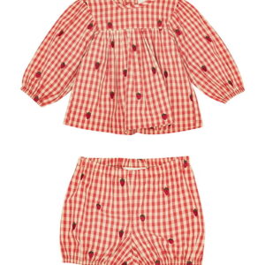 Flöss Sæt - Kjole/Bloomers - Berry Gingham m. Tern