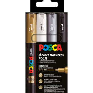 Posca Tuscher - PC-1M - 4 stk. - Guld/Hvid/Sølv/Sort