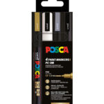 Posca Tuscher - PC-3M - 4 stk. - Guld/Hvid/Sølv/Sort