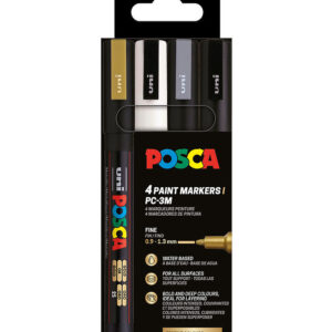Posca Tuscher - PC-3M - 4 stk. - Guld/Hvid/Sølv/Sort