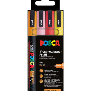 Posca Tuscher - PC-3M - 4 stk. - Orange/Rosa/Rød/Gul m. Glimmer