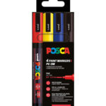 Posca Tuscher - PC-3M - 4 stk. - Rød/Gul/Blå/Sort