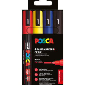 Posca Tuscher - PC-5M - 4 stk. - Rød/Gul/Blå/Sort