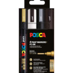 Posca Tuscher - PC-5M - 4 stk. - Sort/Hvid/Sølv/Guld