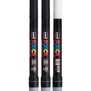 Posca Tuscher m. Pensel-spids - PCF-350 - 3 stk. - Hvid/Sort