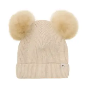 Strik Alpaca Hat Pompoms - Sand melange - 2-4 ÅR