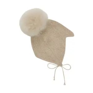 Uld Strik Alpaca Hue Pompom - Camel melange - 74/80