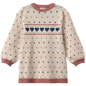 Fliink Kjole - Bomuld/Uld - Nova - Multi Heart - Sandshell