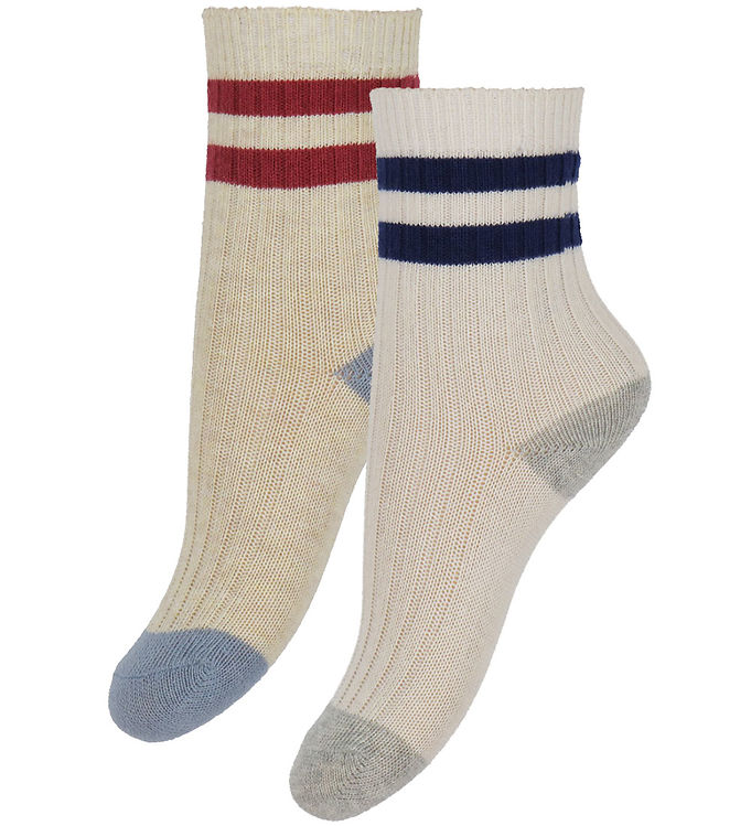 Konges Sløjd Strømper - 2-pak - Rib - Off White/Multi Strip