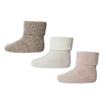 Uld rib baby strømpe 3 pak - Light Brown Melange - 22/24