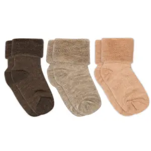 Uld baby strømper 3-pak - Brown Melange - 15/16