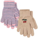 Konges Sløjd Hansker - Uld/Akryl - 2-pak - Cherry/Stripe