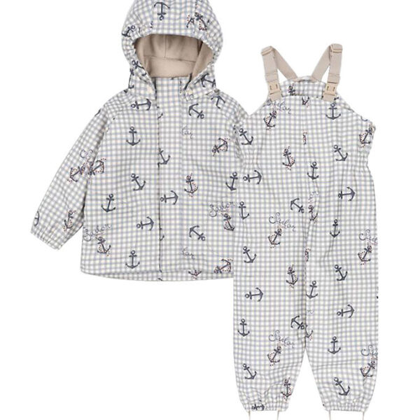 Konges Sløjd Regntøj m. Seler/Fleece - PU - Palme - Sailor Check