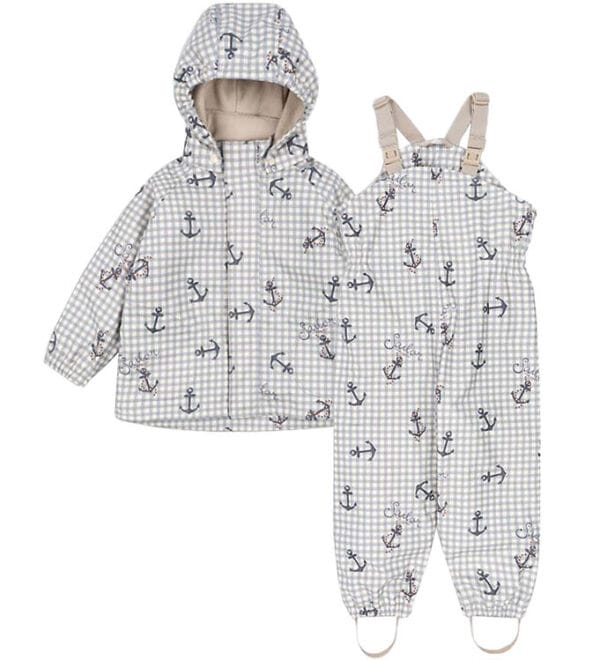 Konges Sløjd Regntøj m. Seler/Fleece - PU - Palme - Sailor Check