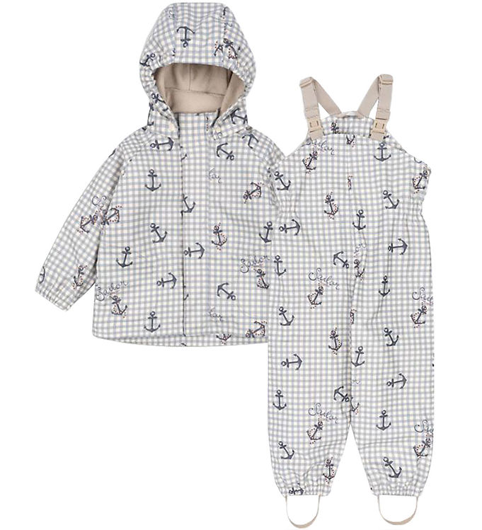 Konges Sløjd Regntøj m. Seler/Fleece - PU - Palme - Sailor Check