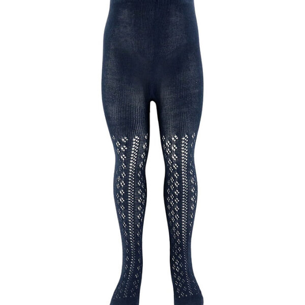 Konges Sløjd Strømpebukser - Bomuld/Uld - Navy m. Hulmønster