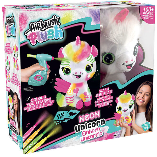 Airbrush Plush Bamse - 23 cm - DYI Neon Enhjørning