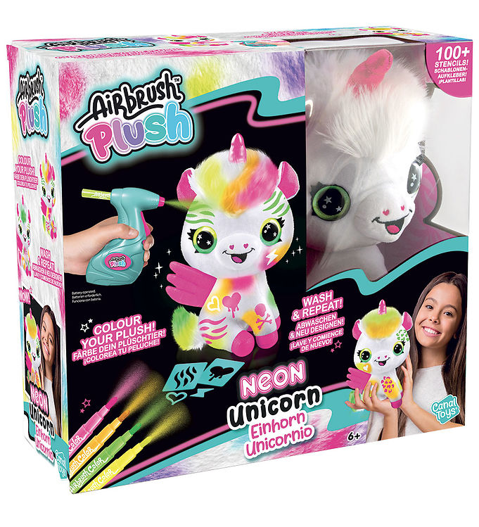 Airbrush Plush Bamse - 23 cm - DYI Neon Enhjørning