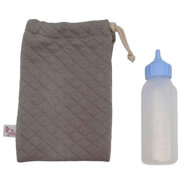 Asi Dukketilbehør - Sutteflaske m. Opbevaringspose - Warm Grey