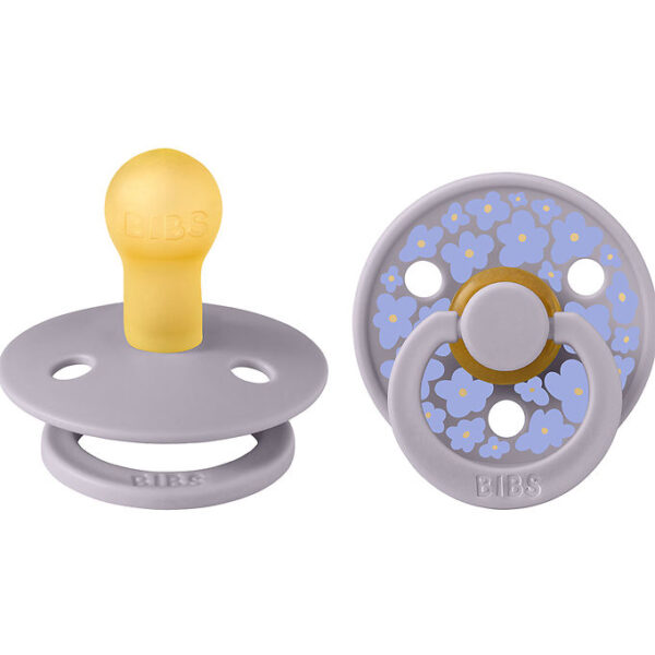 BIBS Colour Sutter - 2-pak - Str. 1 - Rund - Fossil Grey m. Blom