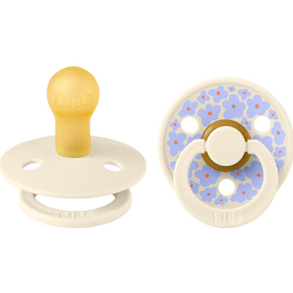 BIBS Colour Sutter - 2-pak - Str. 1 - Rund - Ivory m. Blomster