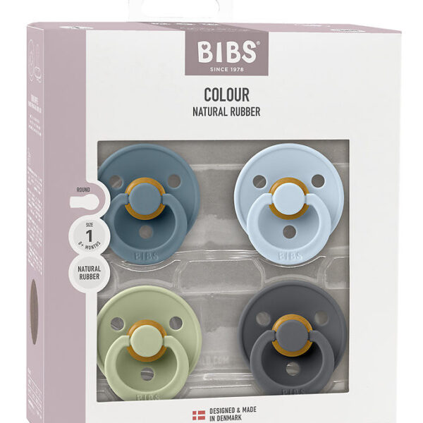 BIBS Colour Sutter - Str. 1 - 4-pak - Rund - Baby Blue Mix