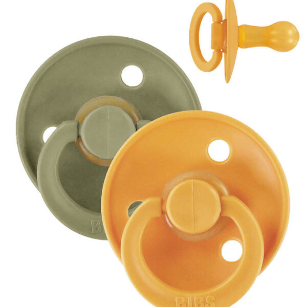 BIBS Colour Sutter - Str. 2 - 2-pak - Rund - Honey Bee/Oliv