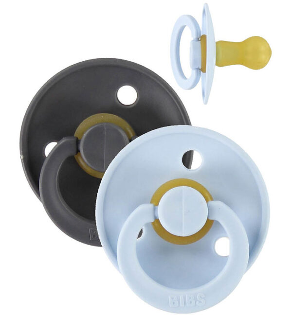 BIBS Colour Sutter - Str. 2 - 2-pak - Rund - Iron/Baby Blue BIBS Colour Sutter - Str. 2 - 2-pak - Rund - Iron/Baby Blue