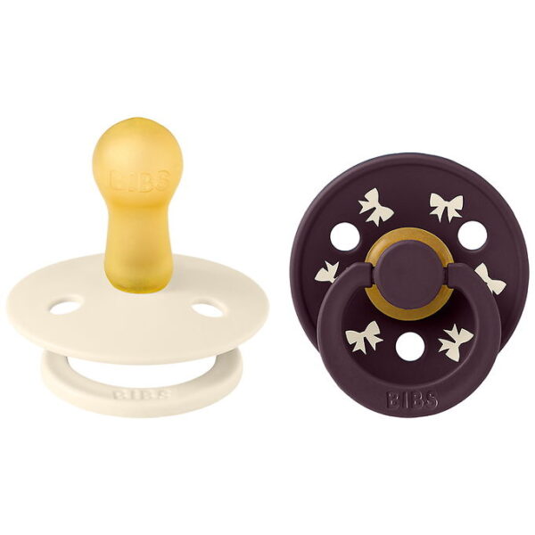BIBS Colour Sutter - Str. 2 - Rund - 2-pak - Bow - Ivory/Plum