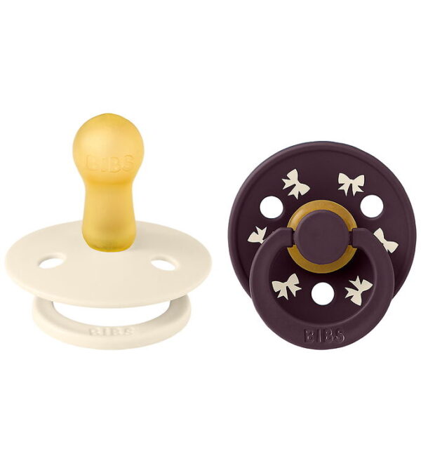 BIBS Colour Sutter - Str. 2 - Rund - 2-pak - Bow - Ivory/Plum BIBS Colour Sutter - Str. 2 - Rund - 2-pak - Bow - Ivory/Plum