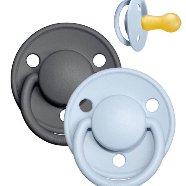 BIBS De Lux Sutter - Str. 2 - 2-pak - Rund - Iron/Baby Blue BIBS De Lux Sutter - Str. 2 - 2-pak - Rund - Iron/Baby Blue