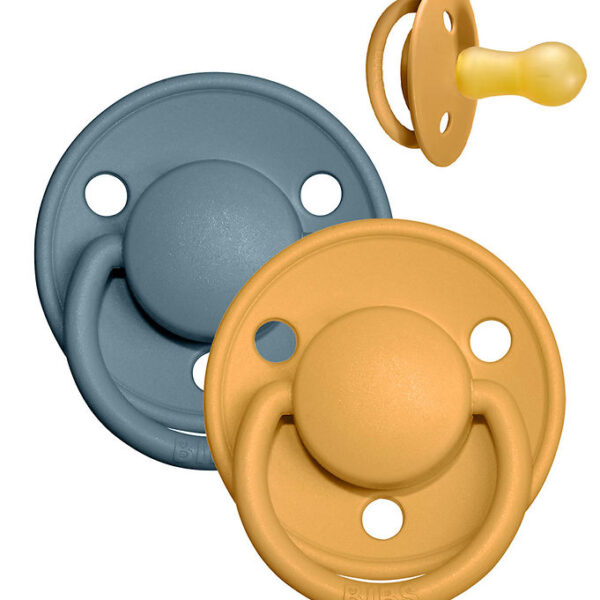 BIBS De Lux Sutter - Str. 2 - 2-pak - Rund - Mustard/Petrol