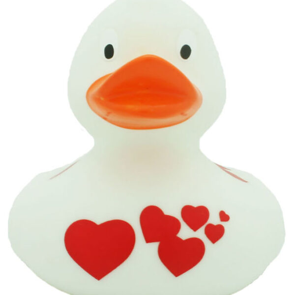 Badeand - Hvid m. Røde Hjerter