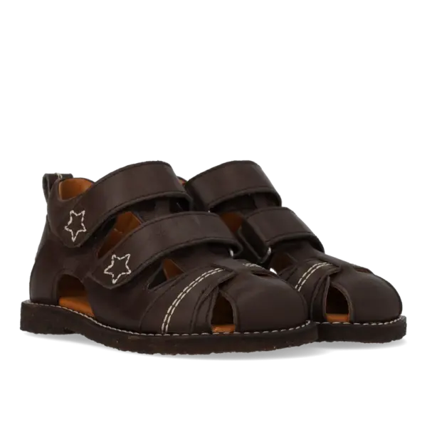 Begynder sandal med velcrolukning - Dark Brown - 22